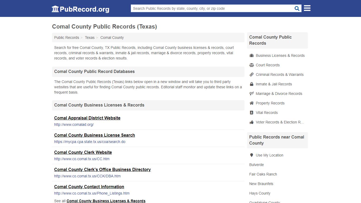 Free Comal County Public Records (Texas Public Records) - PubRecord.org